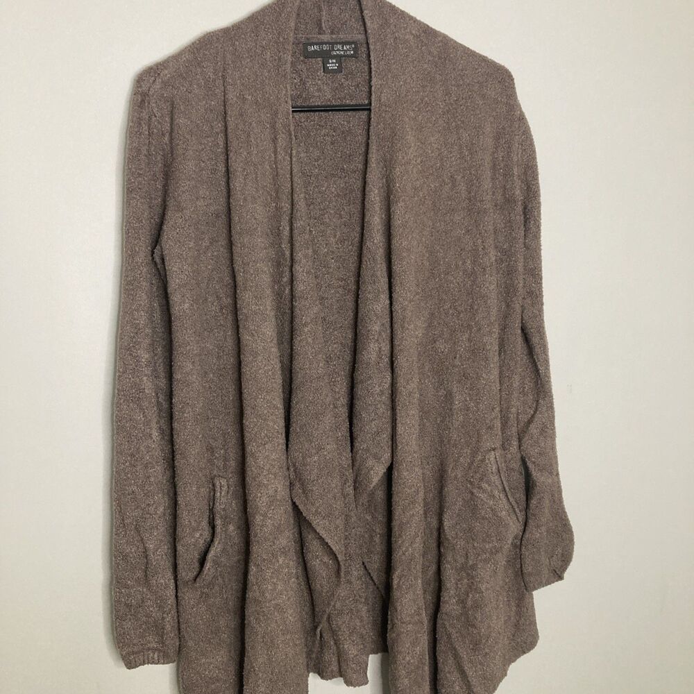 Barefoot Dreams CozyChic Lite Circle Cardigan Open Front Ribbed Brown S/M